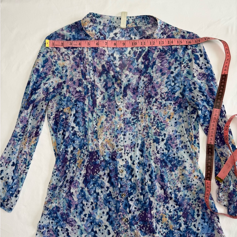 Per Seption Concept Blue Purple Floral Blouse 3/4 Sleeve Lightweight Top M - Picture 8 of 9